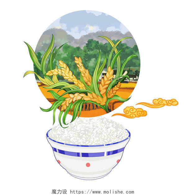 大米稻香田园原生态主食绿色农业粮食形象插画